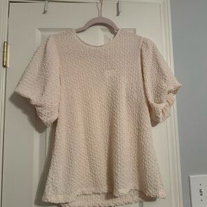 MELLODAY Textured Cream Blouse with Puff Sleeves